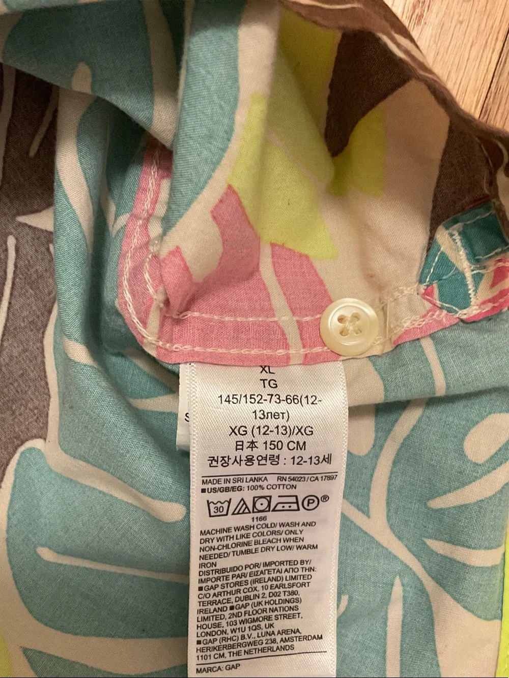 GAP Short-Sleeve Tropical Leaf Shirt - Teal, Pink & Brown